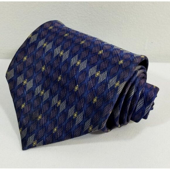 Van Heusen Mens Silk Necktie Blue & Purple Geometric Pattern 58" X 4" - Picture 2 of 8